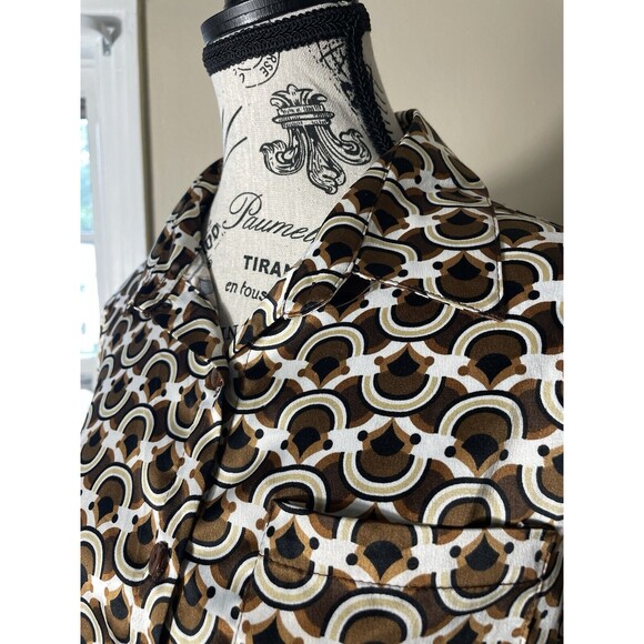 Unique Spectrum Women Small Brown Retro Collared Top Blouse Shirt Tunic - Picture 5 of 8